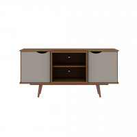 Manhattan Comfort 18PMC11 Hampton 53.54 TV Stand with 4 Shelves and Solid Wood Legs in Off White and Maple Cream